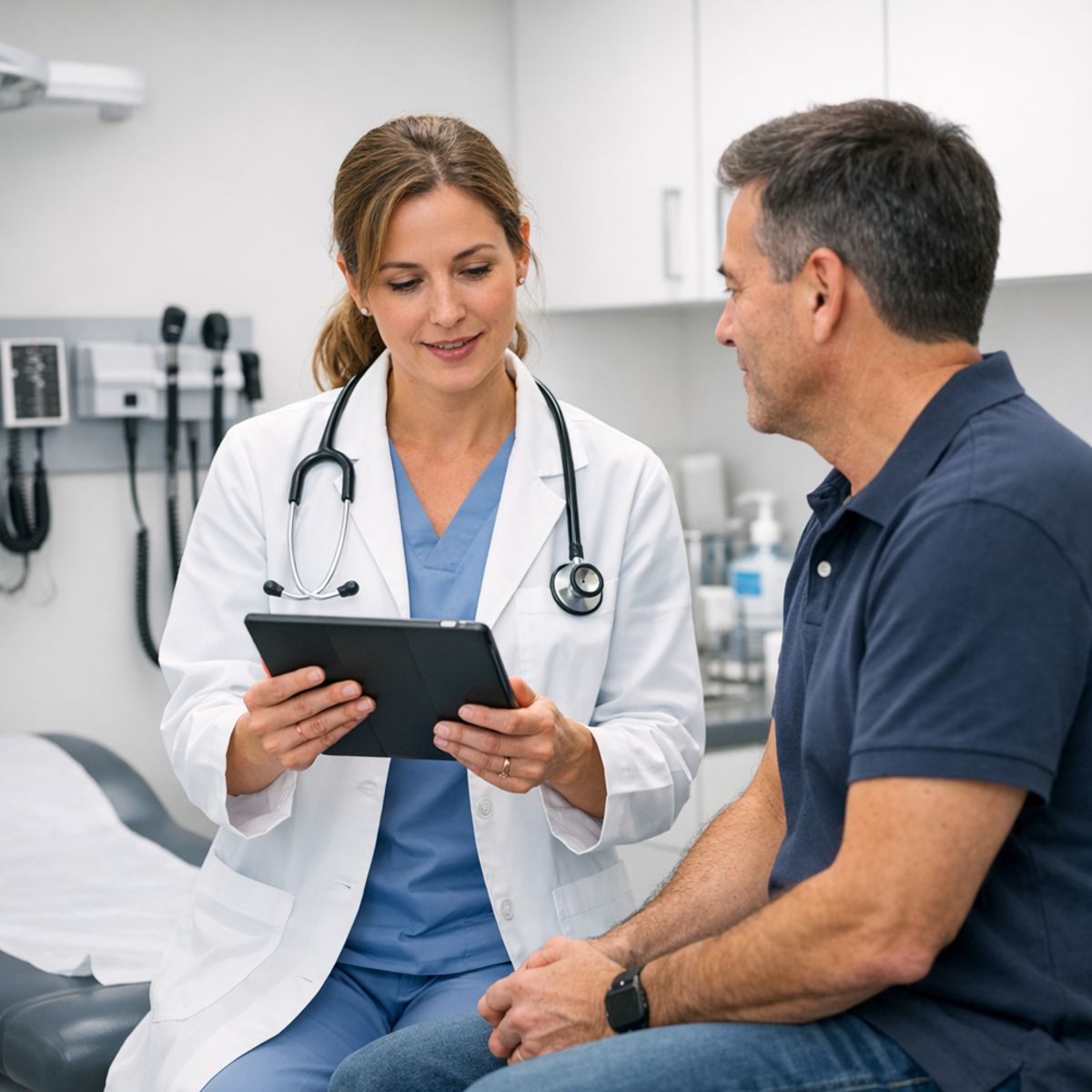 medical provider discussing preventive care with patient in urgent care clinic